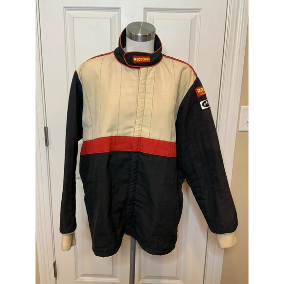 Racequip Vintage Retro Safety Systems Cream Black & Red Racing Jacket Size L